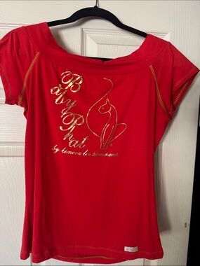 Red Short Sleeve Women's Baby Phat Top - Gold Logo